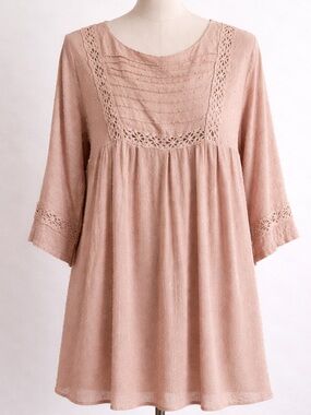 By Together Dusty Pink Crochet-Trim Peasant Tunic